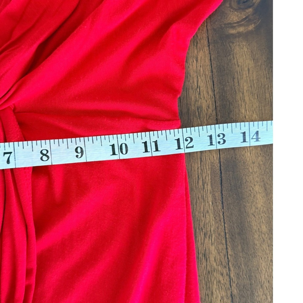 Rolla Coster Red Twist Front Deep V-Neck Midi Dress Small Cap Sleeve Tulip Hem - Picture 10 of 10